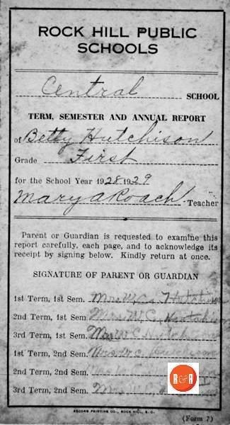 The 1938 school card report for Betty Hutchison.