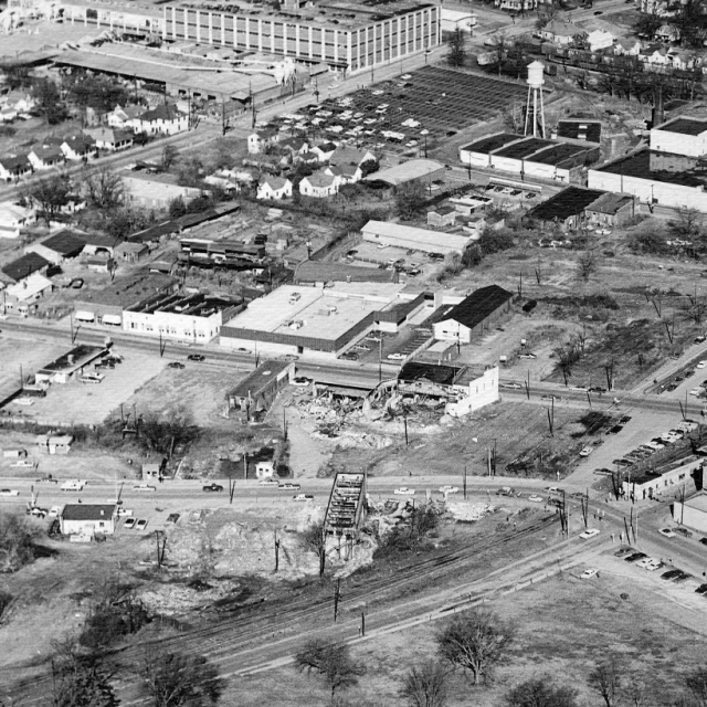 The image shows the widespread demolition of downtown Rock Hill during urban renewal in ca. 1969.