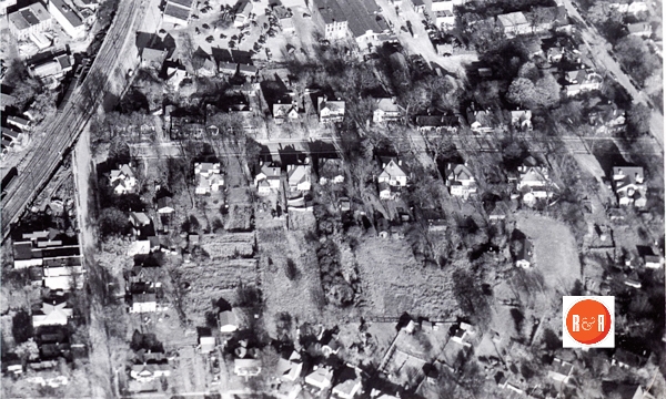 Aerial view of the handsome home which once lined Johnston Street, ca. 1948.