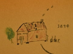 Drawing of the original 1894 post office by Dorothy Faris Whiteside.