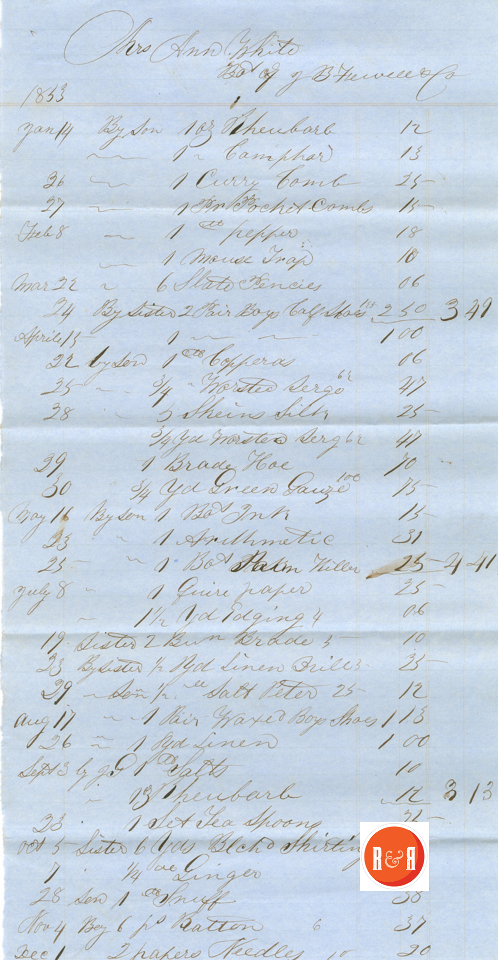 Ann H. White's receipt from J.B. Fewell & Co. - 1853 p. 1