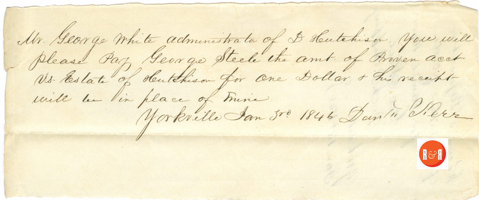 Bill to the David Hutchison Estate ca. 1846 - Daniel Kerr