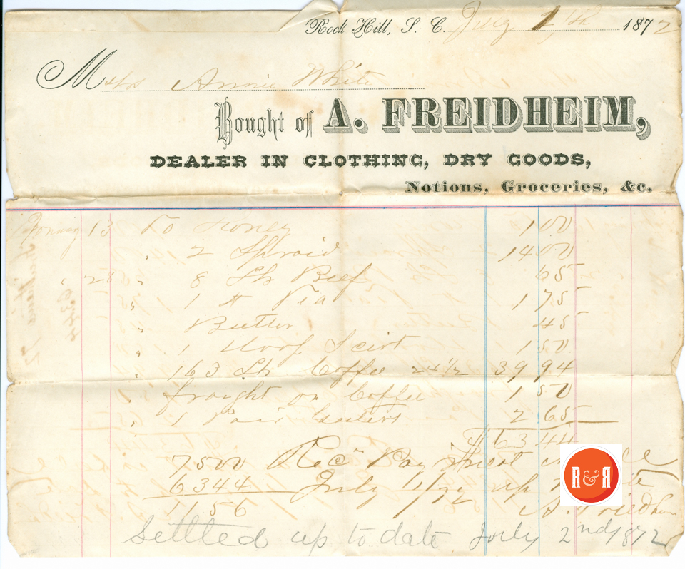 A. FRIEDHEIM COMPANY - ONE OF THE EARLIEST DOCUMENTS RELATED TO THE COMPANY - 1872 - Courtesy of the White Collection/HRH 2008