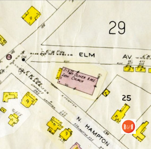 Sanborn Insurance Map of this location ca. 1926-1959 The insurance building stood across from the church facing what was then called, Elm Street.
