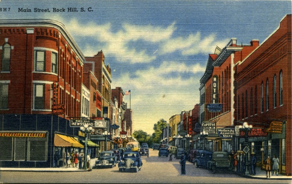 The ca. 1940 postcard shows the location of the Marshall Hotel on the right. Courtesy of the Turner Postcard Collection - 2012