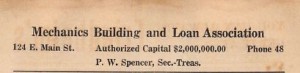 Ad for the Mechanics Building and Loan Co., in 1925