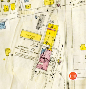 Layout of the Cornwell Company's Rock Hill Feed and Seed Company. Sanborn Insurance Map 1926 - 1959, courtesy of the Galloway Map Collection.