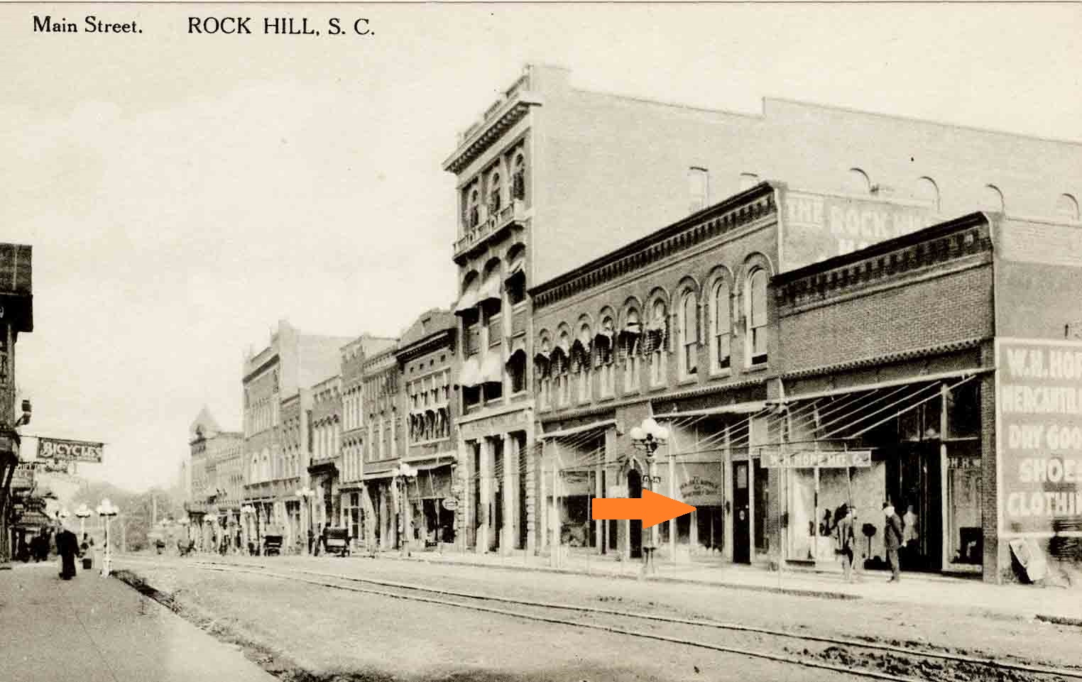 Arrow showing the location of the Cranford Co., next to the RH Supply Co., (they shared a building), the Cranford Co., had originally occupied the building on the opposite side of the Peoples Bank.  Courtesy of the Allen Postcard Collection - 2012