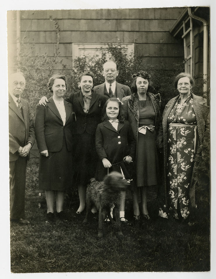 Members of the Creed Family: Creed Family Collection, WU Pettus Archives: Listed are - Ruth, Doris, Maynard, Ada, and Mrs. Creed.  In front are Nancy Anne and puppy Mike. *** Man to left is unidentified in photograph.