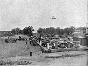 Cotton platform along Trade Street in downtown Rock Hill, S.C. circa 1890’s. This was a location for hauling of goods and services by draymen in downtown Rock Hill.