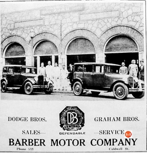 Barber Motor Company was also located along this same commercial area of Caldwell Street but further east at #133-135 Caldwell.