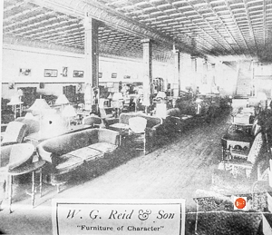 1905 – Sanborn Map image showing the Reid’s massive store on Main Street.
W.G. Reid and Son Furniture Company in 1928