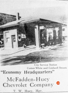 The dealership later became McFadden and Huey with offices on Caldwell and the corner of East White Streets.