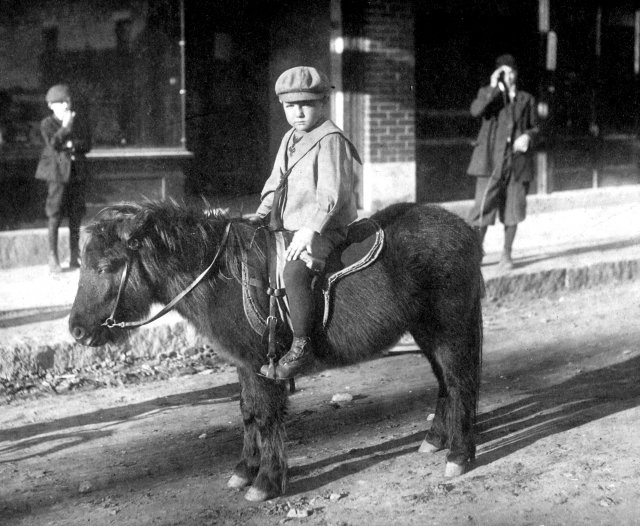 Buck Fennell on his pony, Main St., Rock Hill. Totsey Fennell-Lesesne Memoir; page 7….and an adjoining pasture area with two story barn for our two ponies James and Stoney and the pony carriage, and Daddy’s Arabian Stallion, “Heranmin” a love gift from textile executive, Hamilton Carhartt.