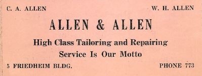 Allen and Allen Tailoring at the Friedheim’s Store – 1925