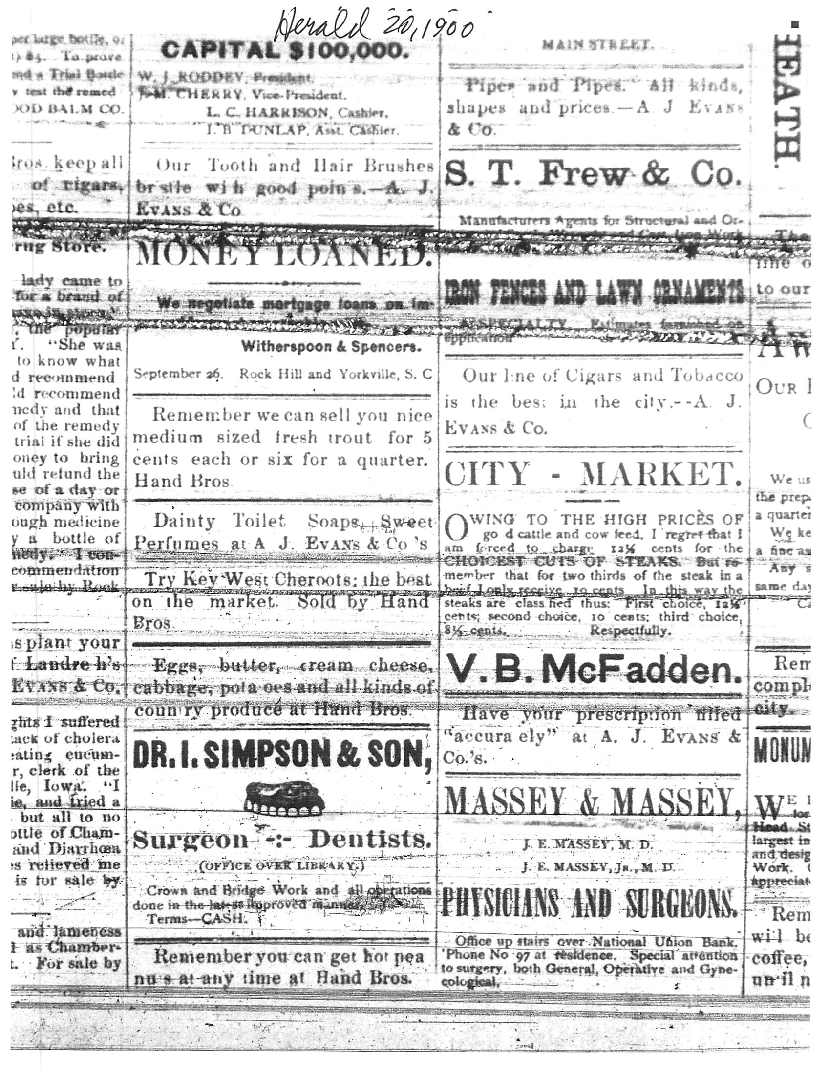 Ad for Dr. I. Simpson and Son of Rock Hill, S.C.