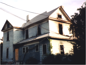 The burned shell of the Walker home prior to renovations and restoration by the preservation group - Historic Rock Hill.