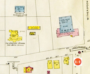 The Thomas home was directly across the street from the Oratory. Sanborn Insurance Map 1926 - 1959. Courtesy of the Galloway Map Collection