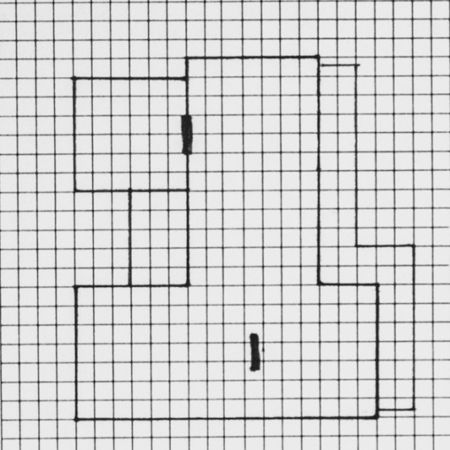 Floor plan outlined in 1987 – facade faces right.