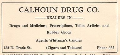 An add for the Calhoun Drug Co – 1922