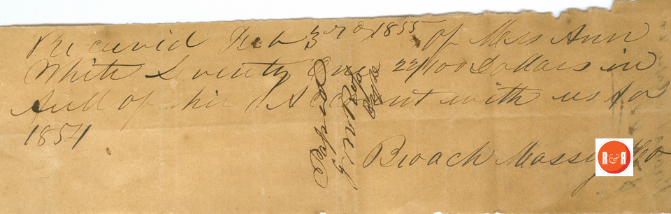 Another early receipt for payment to Broach and Massey Co., - 1854