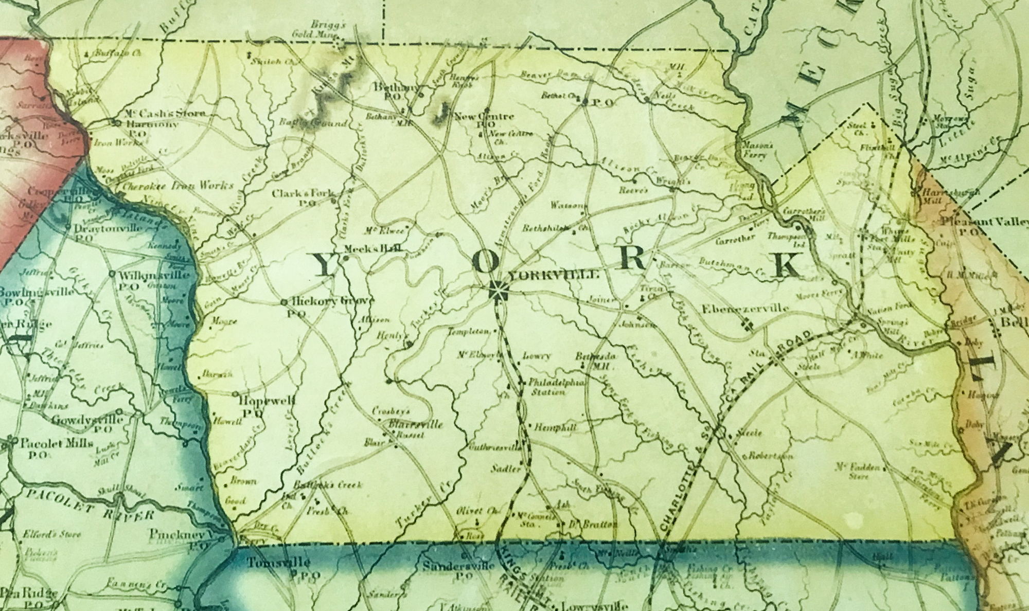 COLTON'S 1854 MAP OF YORK COUNTY SC - SCDAH
