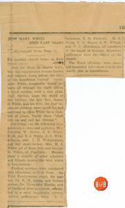 Newspaper report of Mary E. White's Death