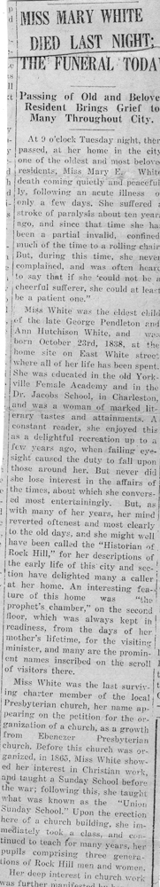 ARTICLE ON THE LIFE OF MARY E. WHITE #1