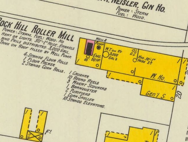 1905 – Sanborn map diagram of the Roller Mill on West White Street.