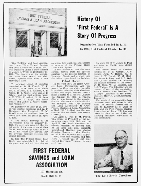 Ad from the 1952 Centennial Program showcasing the First Federal Saving and Loan Company.  See enlargement this page.