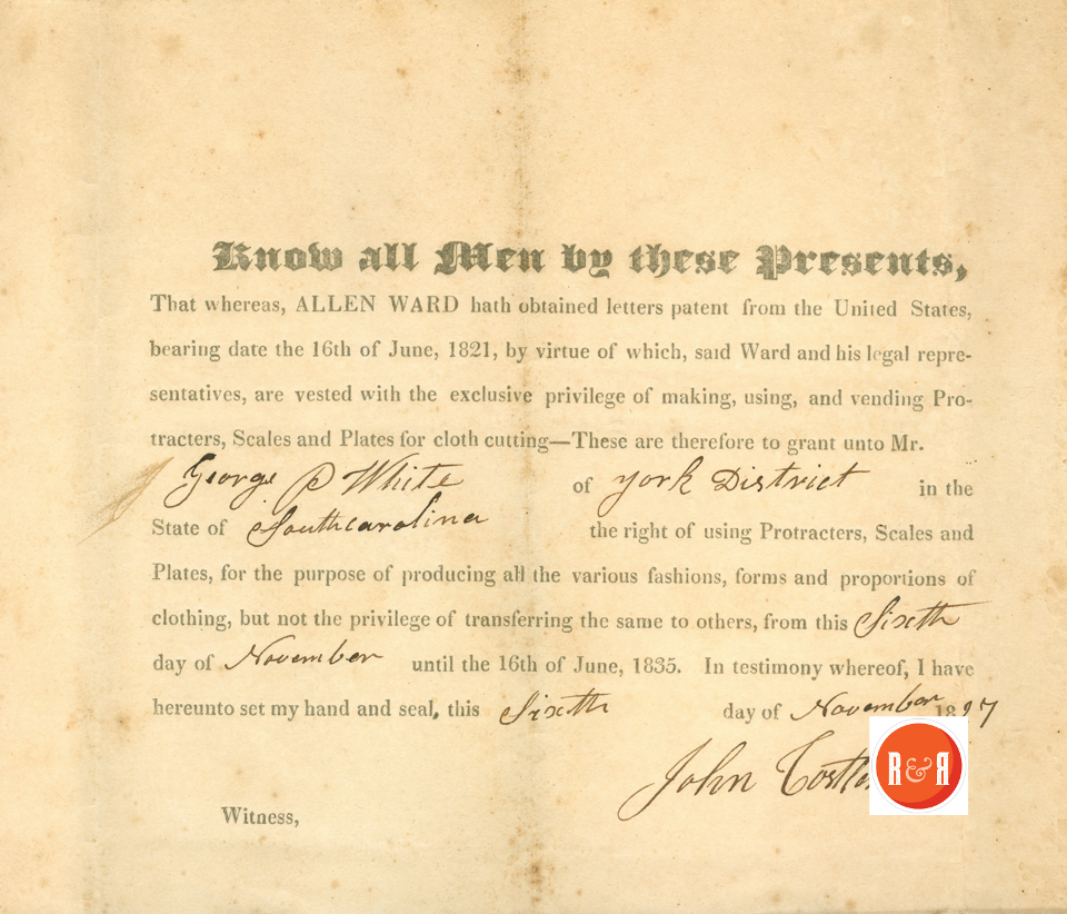 Tailor's License for George P. White - 1835