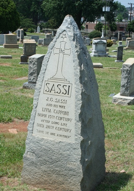 Rock Hill’s prolific tombstone carver, J.G. Sassi, was perhaps Rock Hill’s most talented marble engravers and artisans. His work yard was across the street from the cemetery on Laurel Street, as was his home which faced West White Street.