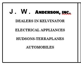 Advertisement from the 1938 Rock Hill Bearcat Annual promoting the business owned by John Wesley Anderson.