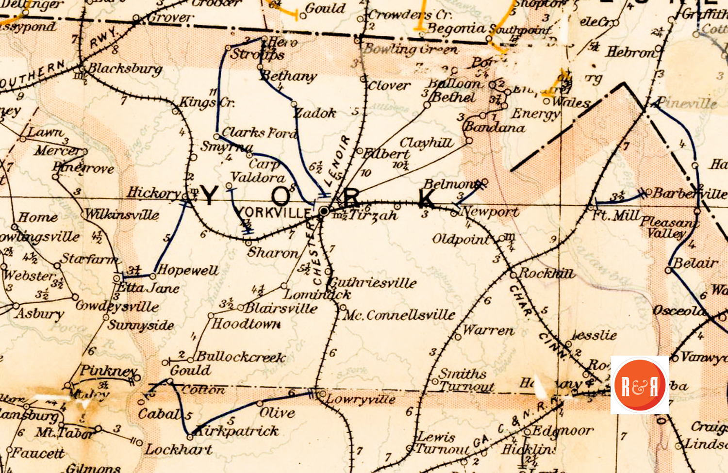 RAILROAD MAP SHOWING HICKORY GROVE SC