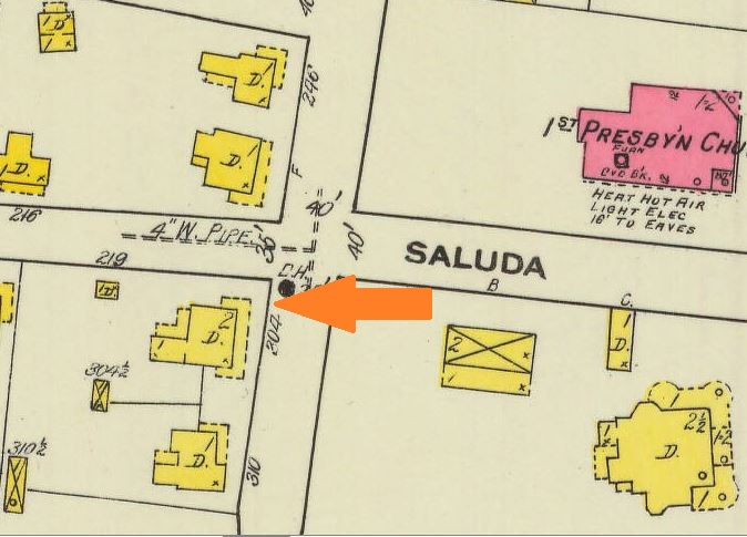 1910 Sanborn Map showing the corner where the Rock Hill Academy once was located.