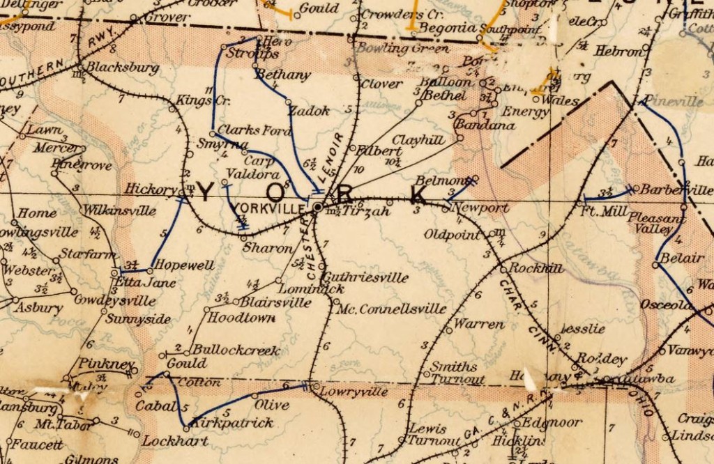 The postal map of York County, S.C. in 1896 - Courtesy of the UN. of N.C.