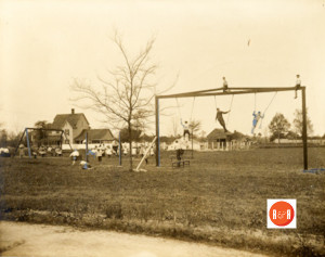 Winthrop Training School Playground in Front of Bancroft with Model Home in background ca1911 copy