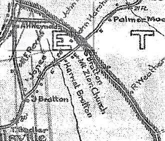 Section of Walker’s 1910 Map showing the location of the Harshaw house.