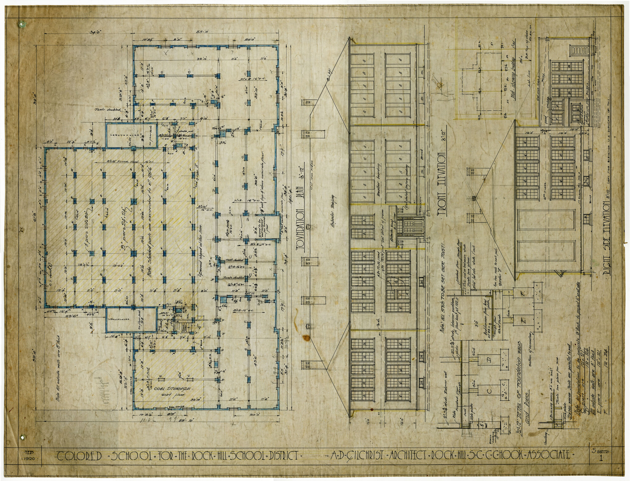 Architectural plans for the school by Rock Hill architect, A.D. Gilchrist: Courtesy of WU Pettus Archives - 2024