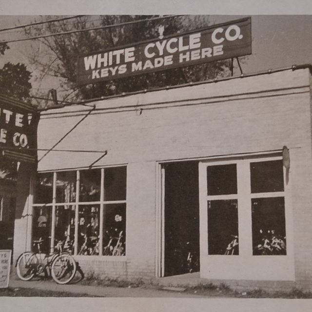 The White family’s cycle shop on East White Street, where DeWitt worked prior to opening his own business. Courtesy of the Crosby Collection.
