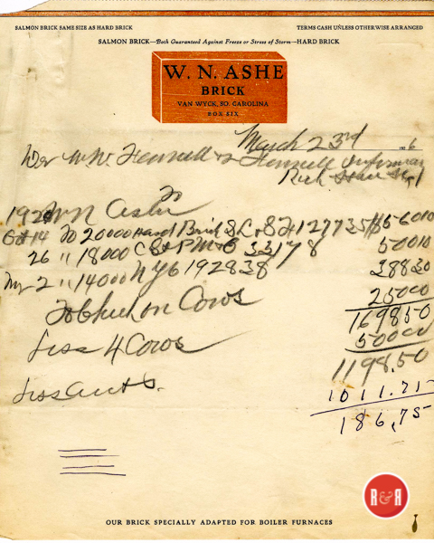 Early letterhead from the W.N. Ashe Company - Courtesy of the Fennell Collection, 2012