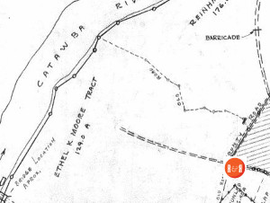 Note the old road bed on this 1946 map shows the location of Garrison - Webb's Mill crossing on the Catawba River. Courtesy of the Stegal Collection - 2015