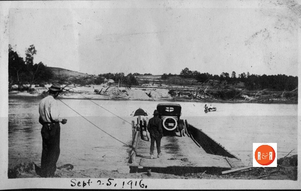 Image believed to be the ferry crossing the Catawba River at the Garrison’s Mill following the flood of 1916.