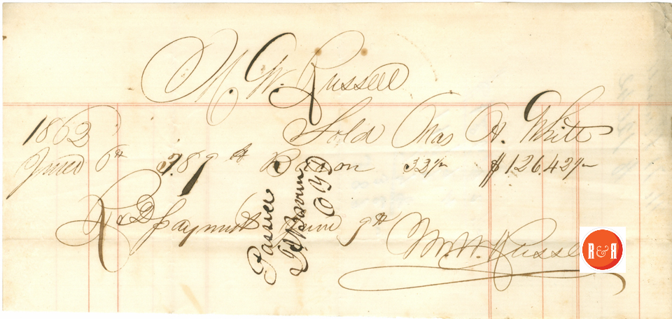 Ann H. White purchases bacon from M.W. Russell, 1862 - Courtesy of the White Collection/HRH 2008