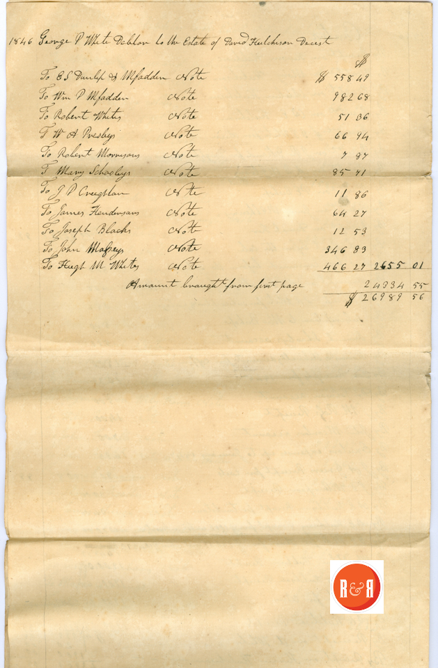 SETTLEMENT OF DAVID HUTCHISON'S ESTATE in 1846 -  - Courtesy of the White Collection/HRH 2008, 