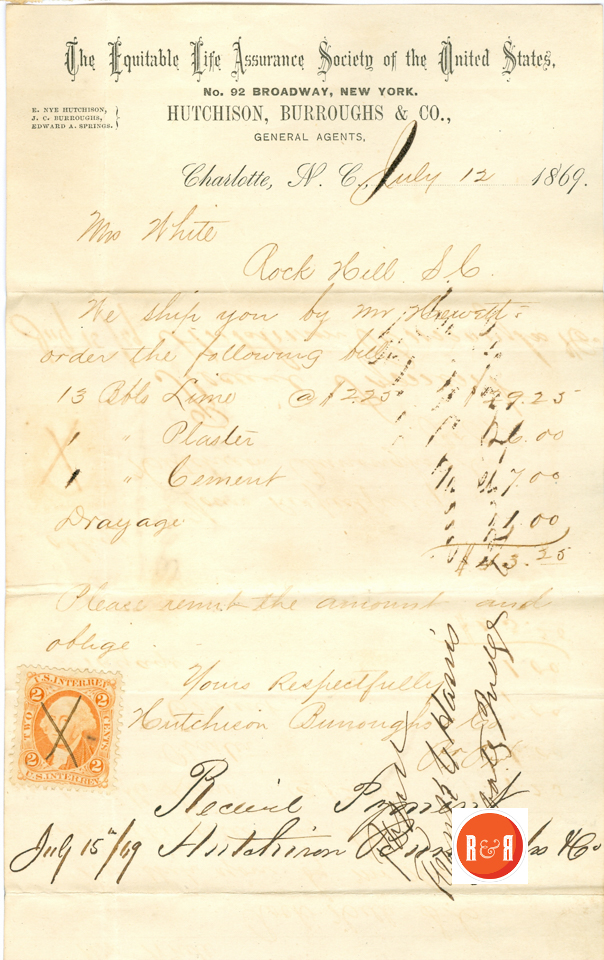 Ann H. White's Bill from Hutchison Burroughs - 1849 -  Courtesy of the White Collection/HRH 2008 p.1