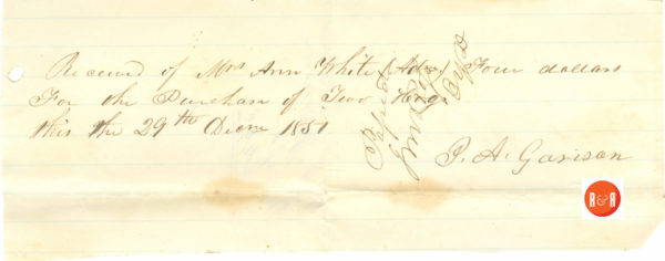 Purchase of two hogs by Ann H. White via P. A. Garison Dec. 29, 1851