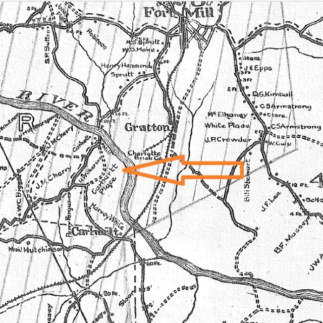 Map showing the location of the Carhartt Mansion on the Catawba River – ca. 1950
Walker’s 1910 Postal Map showing the location of the Carhartt Mansion and Mill sites.