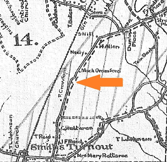 1910 Postal Map of York County, showing the approximate location of the store's location in the rural community South of Rock Hill, 
