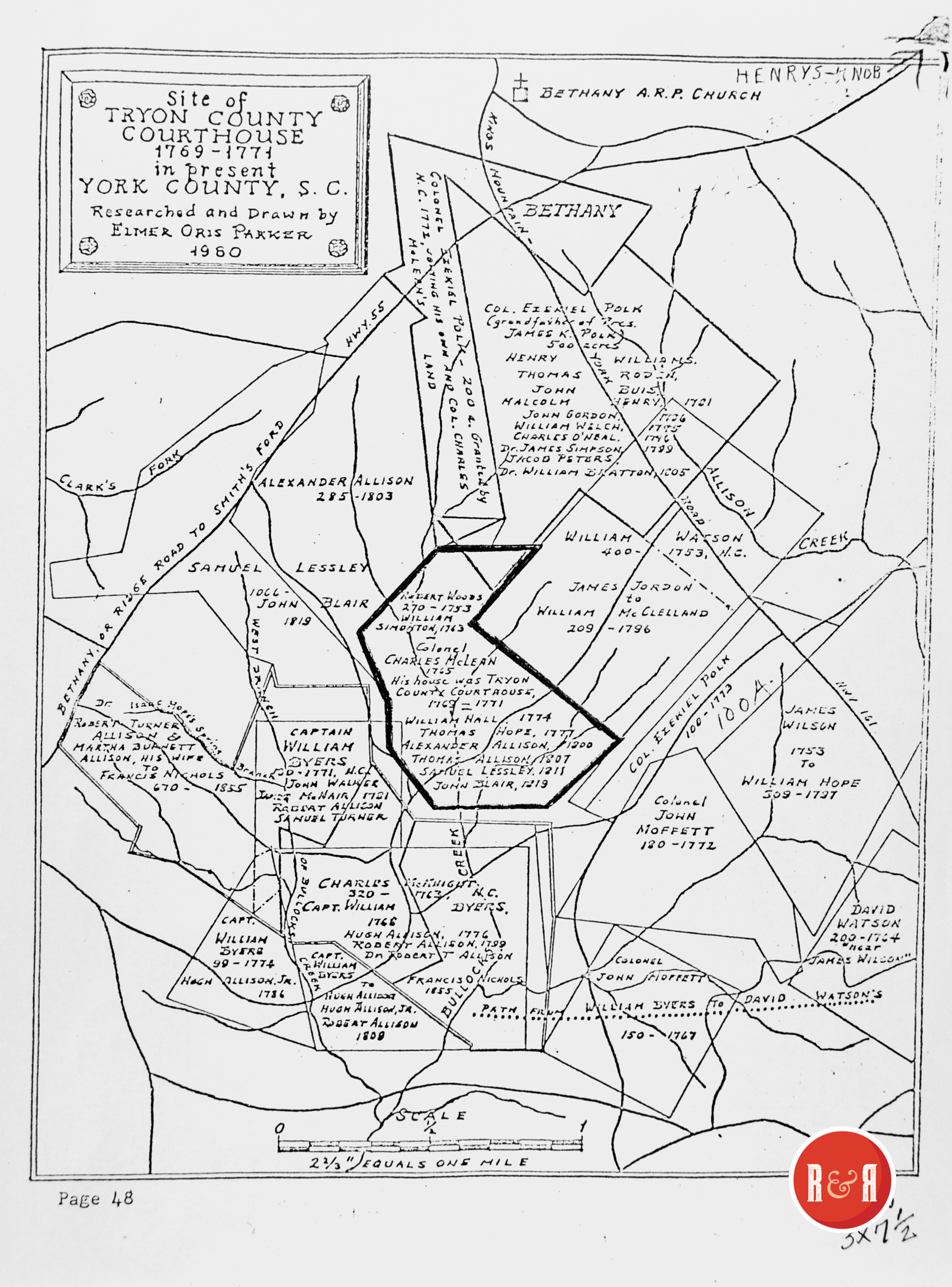 ELMER PARKER'S MAP OF THE TRYON CO COURTHOUSE - ENLARGEMENT